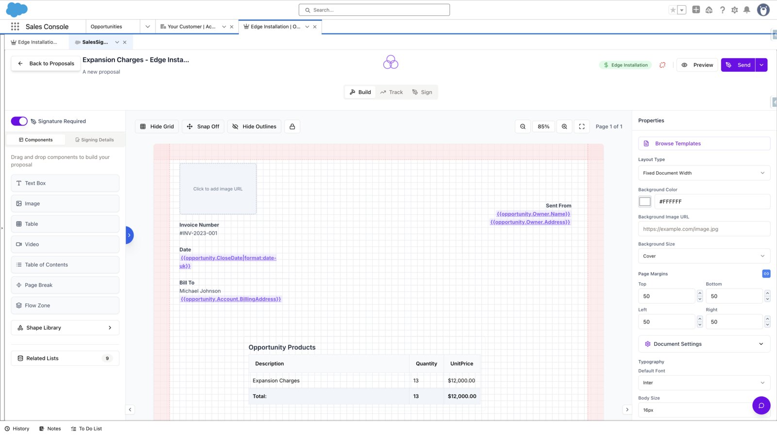 SalesSign combining proposal building and eSignature in one tool inside Salesforce, where Adobe Sign is signature-only