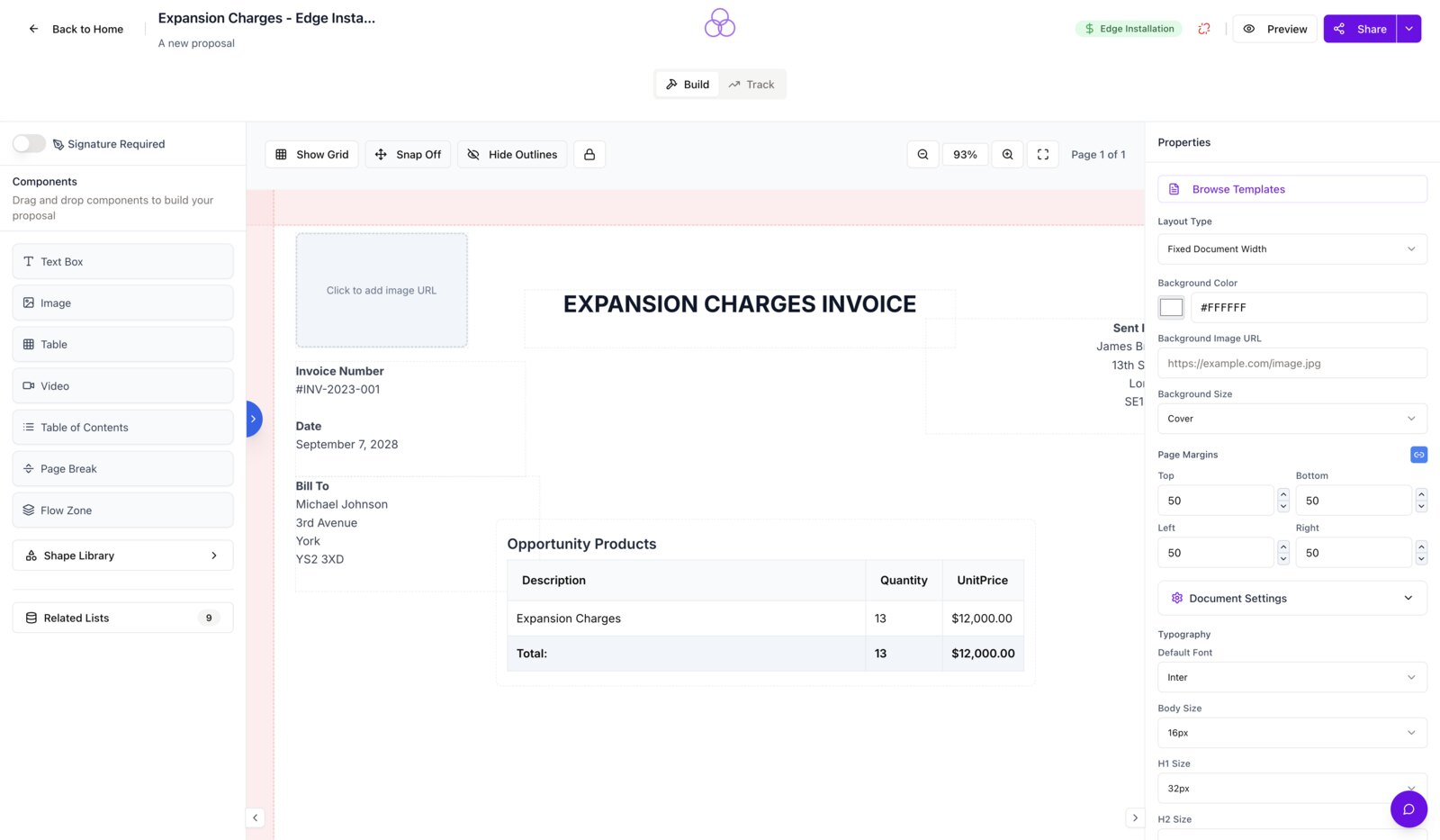 A pre-templated SalesSign expansion order form with products and pricing, ready to send from Salesforce